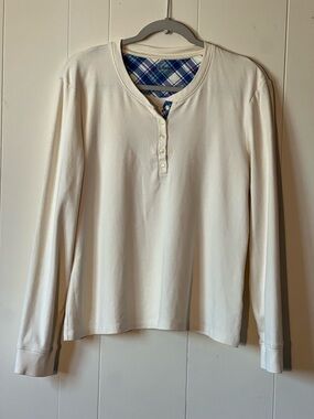 Eddie Bauer Ivory/Off-White Long Sleeve 100% Cotton Top Size Large Petite